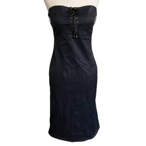 Flavio Castellani Black Lace‎ Up Corset Strapless Bustier dress Italian SZ 42